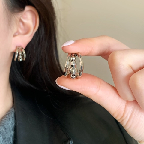Meerlaagse Holle Hoop Oorbellen Met 925 Sterling Zilveren Oorknopje Geometrisch Kralen Koper Verguld Sieraden Vrouwen