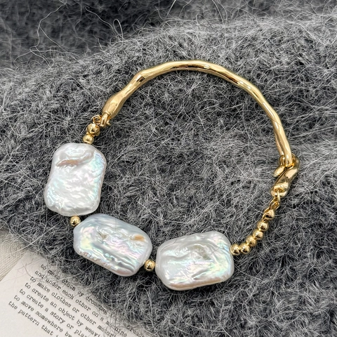 Barock Natur Süßwasserperlen Armband Unregelmäßige Lava Welle Kupfer Minimalistische Perlenkette Schmuck Für Damen
