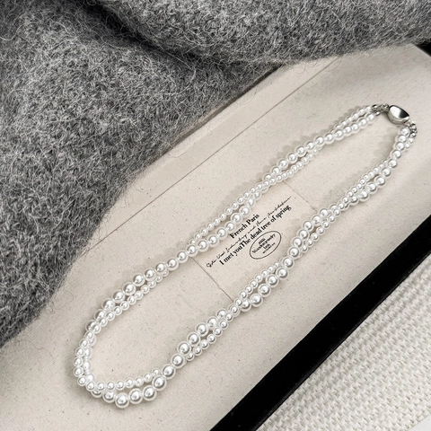 Collana Di Künstliche Perle A Doppio Filo Elegante Gioielli Vintage Francesi Per Donna Künstliche Perle Di Imitazione Tonde Chiusura In Palladio
