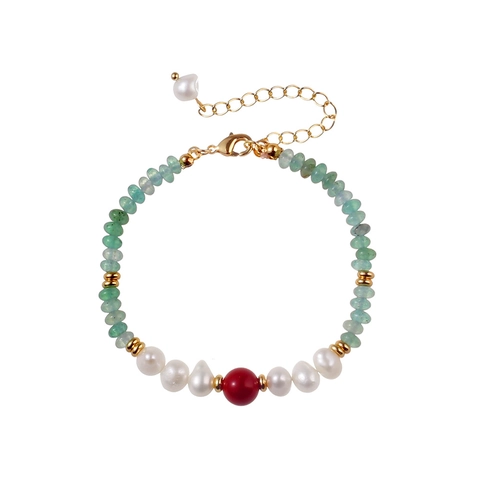 New Chinese Vintage Style Necklace Bracelet Set With Aventurine Beads Freshwater Pearl And Red Agate Copper Jewelry For Women
