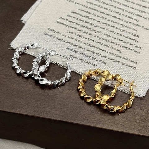 Pendientes De Aro Retorcidos Cobre Con Poste De Plata Esterlina 925 Minimalista Retro Metal Texturizado Redondo Geométrico Para Mujeres