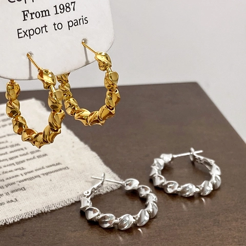 Pendientes De Aro Retorcidos Cobre Con Poste De Plata Esterlina 925 Minimalista Retro Metal Texturizado Redondo Geométrico Para Mujeres