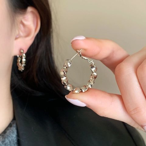 Orecchini A Cerchio Geometrici Minimalisti Con Onde Intrecciate Gioielli In Rame Retrò Con Perno In Argento Sterling 925