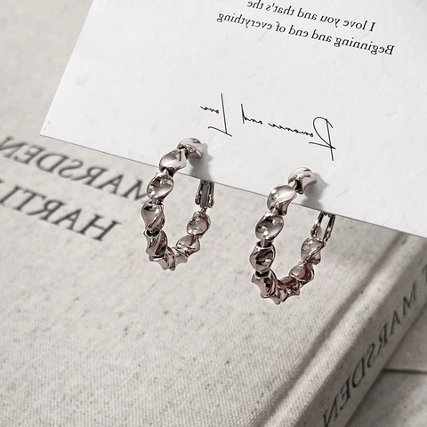 Orecchini A Cerchio Geometrici Minimalisti Con Onde Intrecciate Gioielli In Rame Retrò Con Perno In Argento Sterling 925