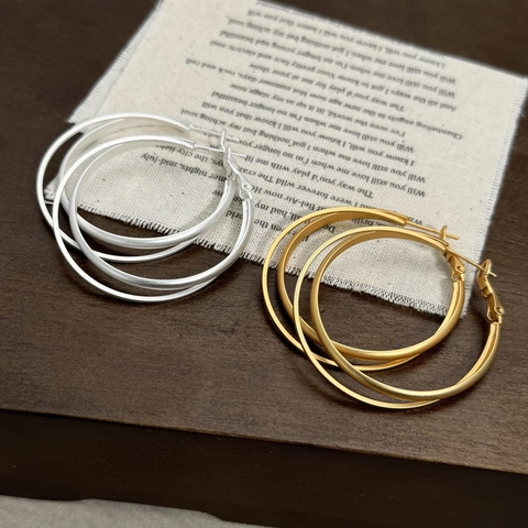 Orecchini A Cerchio In Rame Opaco A Strati Geometrici Minimalisti Stile Retrò Accessori Di Moda Per Donne