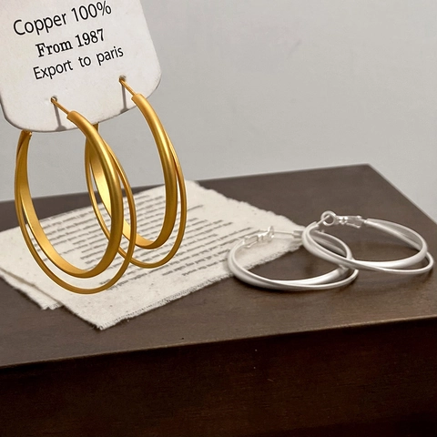 Orecchini A Cerchio In Rame Opaco A Strati Geometrici Minimalisti Stile Retrò Accessori Di Moda Per Donne