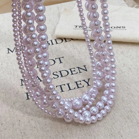 Vintage Faux Artificial Pearl Necklace Round Lavender Purple Beads Elegant Choker For Women Formal Party Jewelry