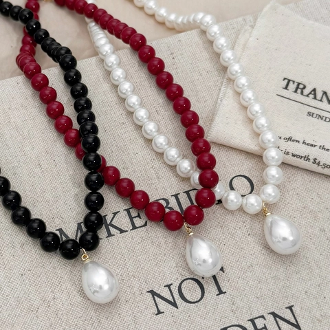 Collana Di Perline Retrò Con Ciondolo Perla Artificial A Goccia Orecchini Perline Agata Elegante Gioielleria Placcato Oro 14K Donna