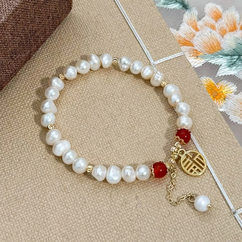Bracciale Di Perle D'acqua Dolce Barocche Con Ciondolo Fu In Lega Placcata Oro Stile Cinese Gioielli Eleganti Artigianali