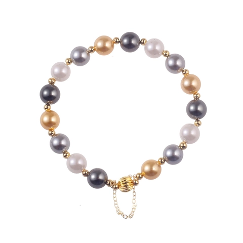 Multi-Color Artificial Pearl Beaded Bracelet Copper Gold Plated With Pumpkin Charm Safety Chain Minimalist Elegant Jewelry For Women