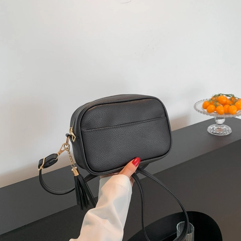 Damen Mode PU Leder Litschimuster Kameratasche Umhängetasche Mit Quasten-Dekor Geometrischer Jacquard Breiter Riemen Schultertasche