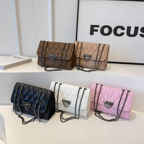 Sac À Épaule Matelassé Femme Simili Cuir Élégante Chaîne Sac Bandoulière Minimaliste Rétro Sac Carré À Rabat