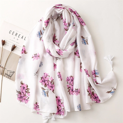 Écharpe Châle Polyester Imprimé Fleuri Léger Protection Solaire Style Boho Glands Plage Pour Femmes