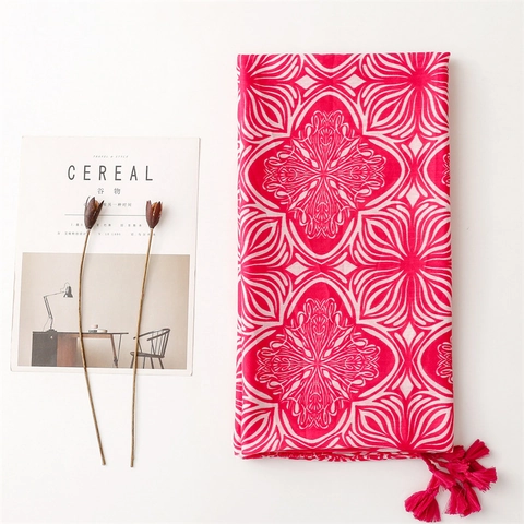 Sciarpa Scialle Da Donna Bohemien Stampa Floreale Geometrica Poliestere Effetto Cotone Lino Con Nappe Stile Etnico Grande