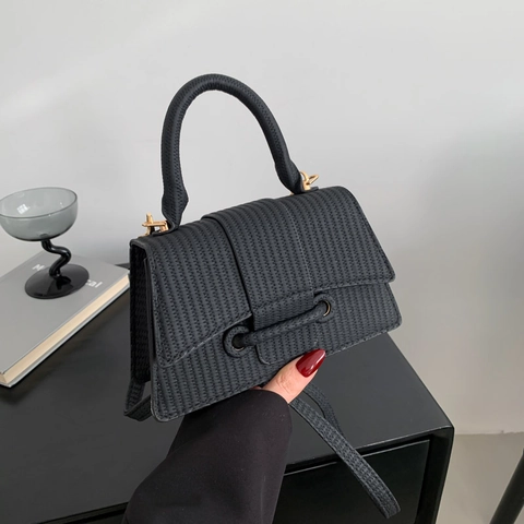 Fashion Woven Texture PU Leather Handbag For Women Small Square Crossbody Bag With Top Handle And Shoulder Strap Simple Bag