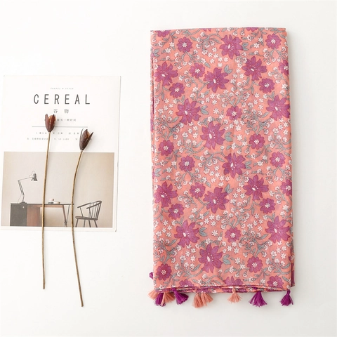 Écharpe Châle Imprimé Floral Polyester Voile Léger Protection Solaire Plage Voyage Pashmina Avec Glands Pour Femmes
