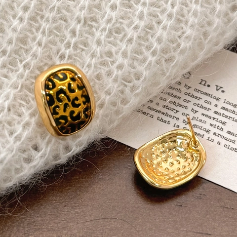 Boucles D'oreilles Puces Ovales Vintage Imprimé Léopard Avec Copper Earring Post Bijoux De Mode Géométriques Pour Femmes