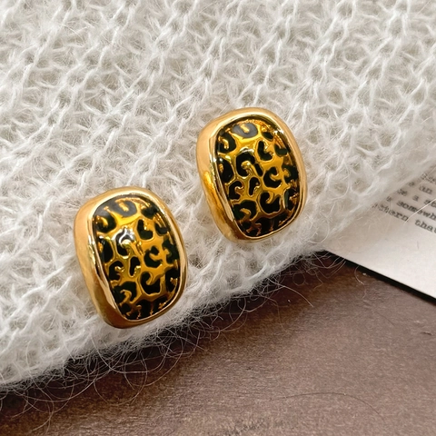 Boucles D'oreilles Puces Ovales Vintage Imprimé Léopard Avec Copper Earring Post Bijoux De Mode Géométriques Pour Femmes