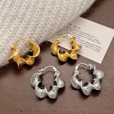 Orecchini A Cerchio Geometrici A Spirale Intrecciata Con Perno In Argento Sterling 925 Rame Placcato Onda Gioielli Minimalisti