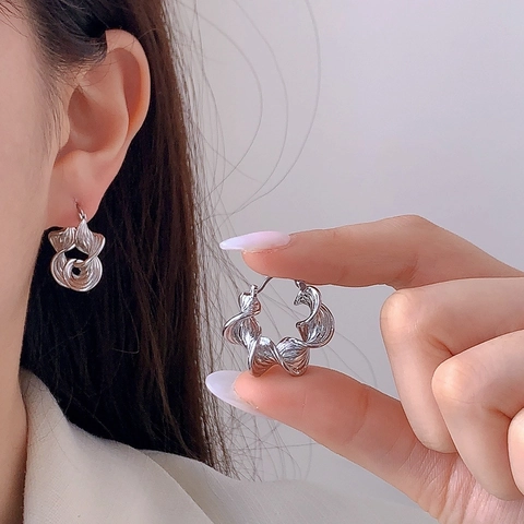 Orecchini A Cerchio Geometrici A Spirale Intrecciata Con Perno In Argento Sterling 925 Rame Placcato Onda Gioielli Minimalisti