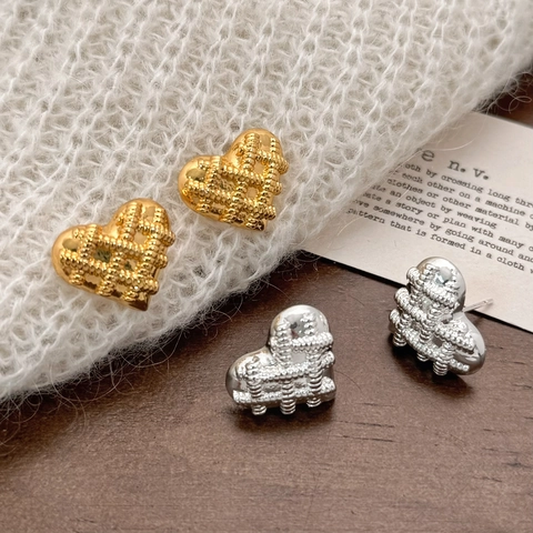 Herz Ohrstecker Mit Kupferohrstecker Geometrische Gewebte Gitterstruktur Gold Silber Vergoldet Vintage Stil Für Damen