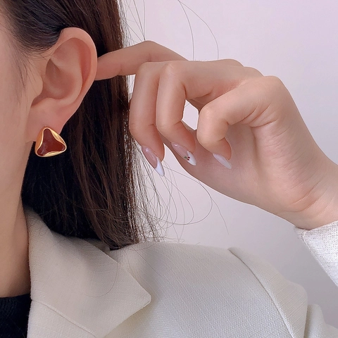 Geometric Triangle Stud Earrings With 925 Sterling Silver Earring Post Gold Plated Enamel Minimalist Vintage For Women