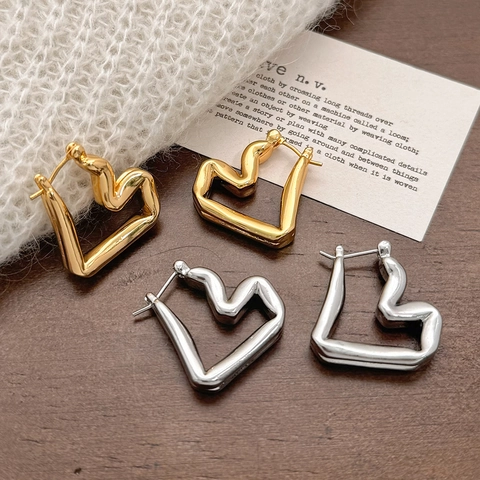 Orecchini A Cerchio A Cuore Con Perno In Argento Sterling 925 Rame Placcato Geometrico Metallo Intrecciato Minimalista Per Donna