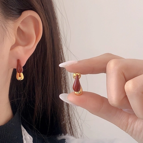 Orecchini A Goccia D'acqua Retro In Rame Metallo Splicing Smalto A Goccia Minimalista Elegante Per Donne
