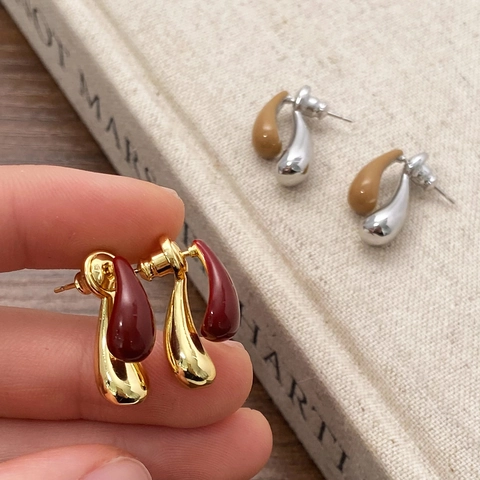 Orecchini A Goccia D'acqua Retro In Rame Metallo Splicing Smalto A Goccia Minimalista Elegante Per Donne