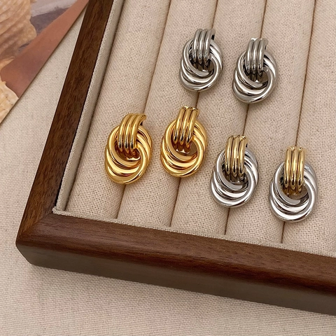 Geometric Multi Layer Interlocking Twist Knot Stud Earrings With Copper Earring Post Brass Gold Silver Plated Fashion Women