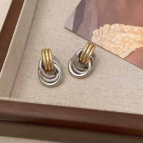 Geometric Multi Layer Interlocking Twist Knot Stud Earrings With Copper Earring Post Brass Gold Silver Plated Fashion Women