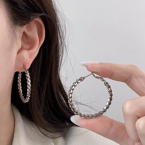 Orecchini A Cerchio Intrecciati Geometrici Rame Grande Cerchio Elegante Minimalista Donna Perni Argento Sterling 925