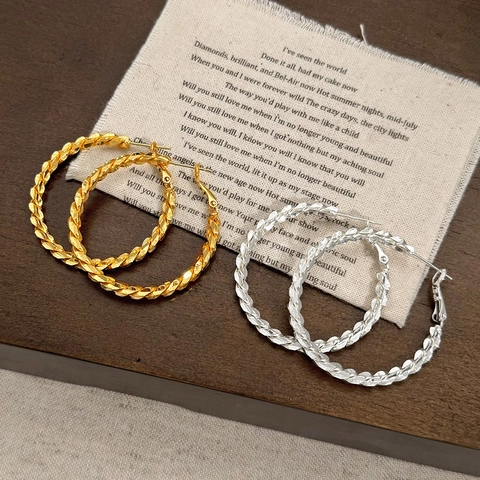 Orecchini A Cerchio Intrecciati Con Perno In Argento Sterling 925 Rame Metallo Tondo Chic Gioielli Per Donne