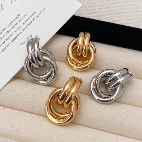 Geometrische Mehrlagige Ineinandergreifende Creolen 18K Vergoldetes Messing Minimalistischer Statement Schmuck Für Damen