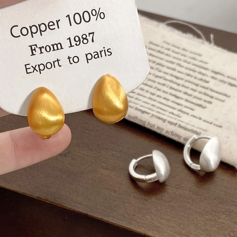 Matte Geborstelde Waterdruppel Oorbellen Geometrische Koperen Ringen Minimalistische Elegante Sieraden Voor Dames