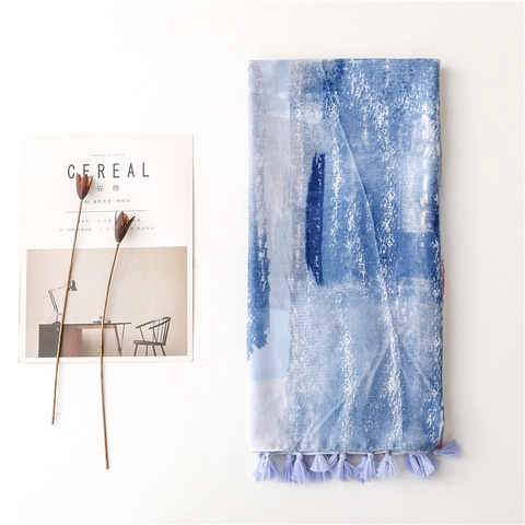 Écharpe Longue Femme Châle Dégradé Imprimé Aquarelle Gland Léger Respirant Satin Coton Polyester Protection Solaire Enveloppement Plage