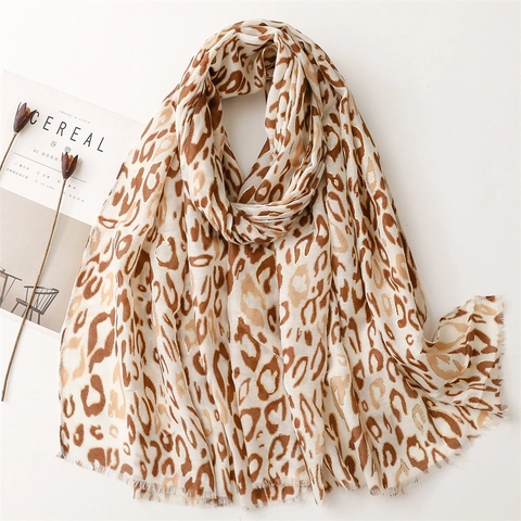 Leopard Print Scarf Long Shawl Polyester Bronzing Gold Stamping Wrap Breathable Soft Fashion For Women Elegant