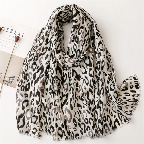 Leopard Print Scarf Long Shawl Polyester Bronzing Gold Stamping Wrap Breathable Soft Fashion For Women Elegant