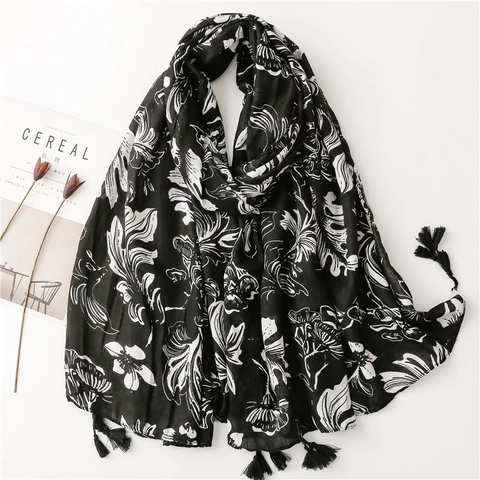 Écharpe Rétro Ethnique Pour Femmes Imprimé Fleuri Polyester Tissage Chevrons Châle Avec Franges