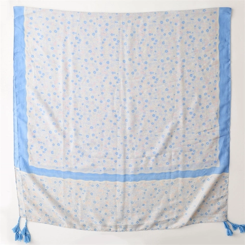 Long Floral Print Scarf With Tassels Soft Polyester Shawl Lightweight Sun Protection For Women French Elegant Style