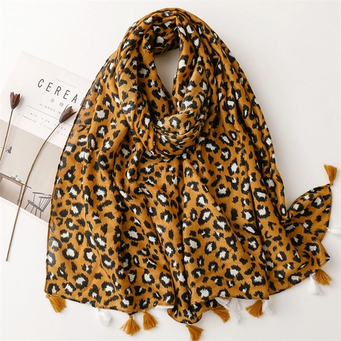 Sciarpa Scialle Con Stampa Leopardata E Nappe Moda Morbida Protezione Solare Per Donna Viaggio Estate