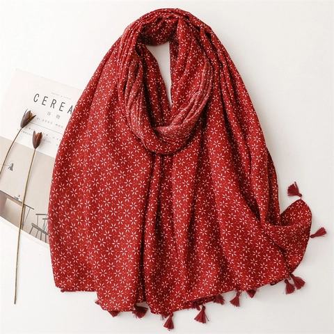 Retro Bohemian Ethnic Scarf Shawl Hexagonal Star Print Tassels Lightweight Sun Protection Wrap For Women Travel