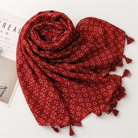 Retro Bohemian Ethnic Scarf Shawl Hexagonal Star Print Tassels Lightweight Sun Protection Wrap For Women Travel
