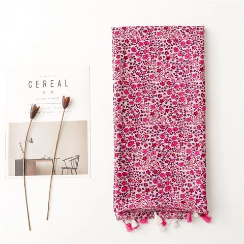 Sciarpa Con Stampa Floreale Da Donna Con Nappe Rosa Rosso Voile Scialle Da Spiaggia Protezione Solare Avvolgente Morbido