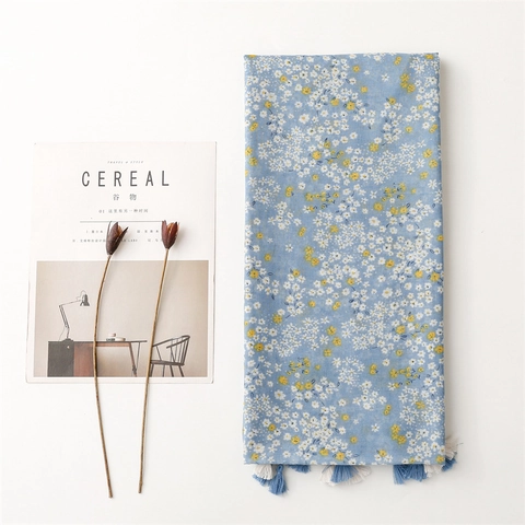 Écharpe À Fleurs Avec Glands Polyester Voile Fraîches Marguerites Longue Légère Protection Solaire Femmes Plage Voyage