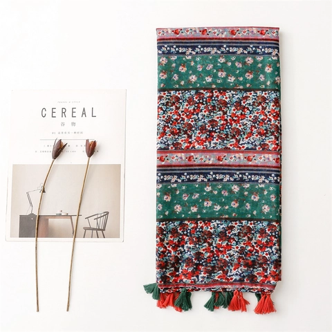 Vintage Bloemen Patchwork Omslagdoek Voor Dames Boheemse Kwastjes Print Zonbescherming Strand Sjaal Zacht Polyester Sjaals