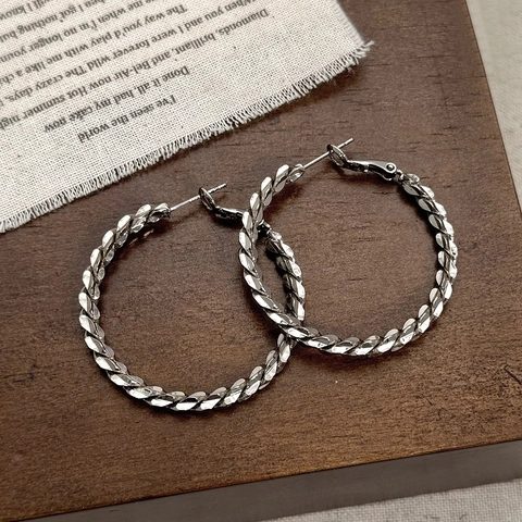 Orecchini A Cerchio Intrecciati Geometrici Rame Grande Cerchio Elegante Minimalista Donna Perni Argento Sterling 925
