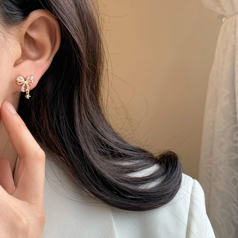 Pendientes De Perlas Artificiales Con Lazo Y Poste De Plata De Ley 925 Circonita Elegantes Para Mujer