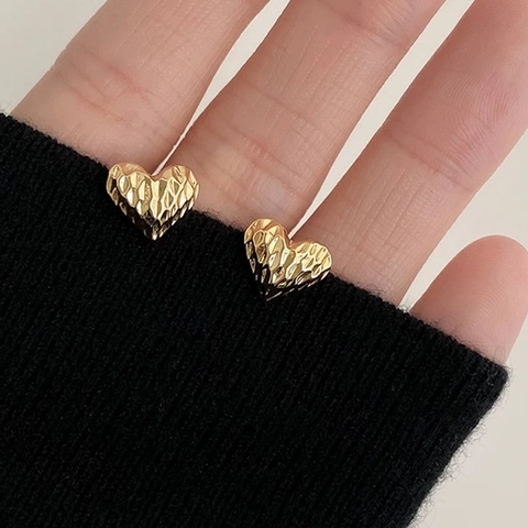 Orecchini A Lobo A Cuore Vintage Ottone Placcato Oro Con Consistenza Martellata Gioielli Estetici Geometrici Per Donna