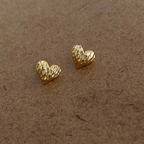 Orecchini A Lobo A Cuore Vintage Ottone Placcato Oro Con Consistenza Martellata Gioielli Estetici Geometrici Per Donna